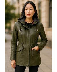 Infinity Leather - Hooded Parka Jacket-Clare Lamb Leather - Lyst