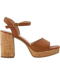 Dune - "Jacuzzi" Sandalen Für Damen, Leder, Plattform Blockabsatz (Hellbraun) - Lyst