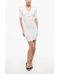 Balmain - Mini-jurk Met Korte Mouwen En Decoratieve Knopen In Wit - Lyst