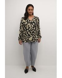 Kaffe - Blouse Met Lange Mouwen Regular Fit Black/sand Leo Print Leopard - Lyst
