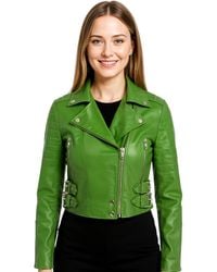 Infinity Leather - Apple Cropped Brando Biker Jacket-Damascus - Lyst