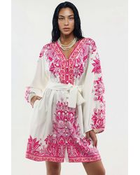 Msn-Collection - Belted Mini Dress With V-Neck - Lyst