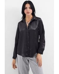 Bigdart - Satin Long Sleeve Button Up Shirt - Lyst