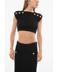 Balmain - Gebreide Crop Top Met Decoratieve Knopen In Zwart - Lyst