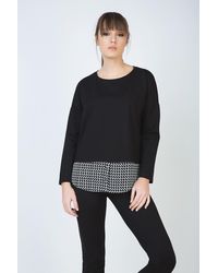 Conquista - Houndstooth En Knoop Detail Lange Mouwen Top Met Optionele Overhemdkraag Door Fashion - Lyst