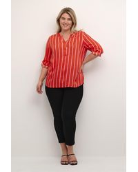Kaffe - Blouse Met Lange Mouwen Regular Fit Fiery Red/pink Frosting Stripe Red - Lyst