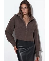 Viorna - Cropped Ribbed Zip Cardigan - Lyst