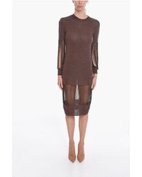 Bottega Veneta - Metallic Viscose Gebreide Midi-Jurk Met Kettingdetails - Lyst