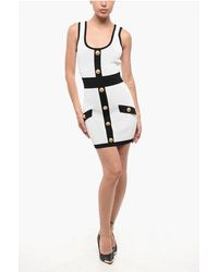 Balmain - Tweekleurige Minijurk Met Decoratieve Knopen In Zwart En Wit - Lyst