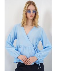 Bigdart - V-Neck Tie Detail Crepe Wrap Blouse - Lyst