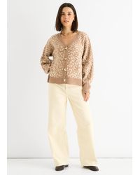 Gini London - Kameel Dierenprint Wolmix Cardigan Look Trui - Lyst