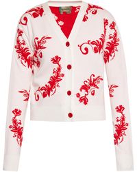 myMo - Strickjacke Frauen Wollweiss Rot - Lyst