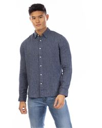 Peter Werth - Raymont Pinstripe Overhemd Met Kraagje (Donker Marine/Wit) - Lyst