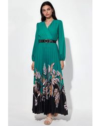 Msn-Collection - Floral Midi Dress With Belt - Lyst
