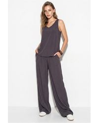 Bianco Lucci - V-Neck Cotton Blouse-Pants Two-Piece Set - Lyst