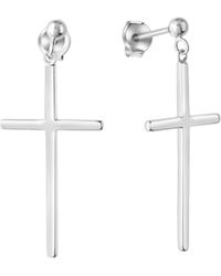 Zeeme - Ohrringe 925 Rhodiniert Mit Kreuz-Motiv 35Mm Lang - Lyst