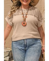 Azura Exchange - Waffle Knit Lace Short Sleeve Top - Lyst