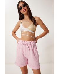Happiness İstanbul - High Waist Drawstring Mini Shorts With Binding Detail - Lyst