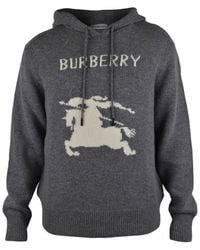 Burberry - Knit Hoodie With Equestrian Logo - Lyst