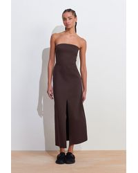 Dilvin - Strapless Fitted Midi Dress With Slit - Lyst