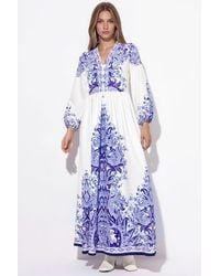 Msn-Collection - Paisley A-Line Maxi Dress With Tie Belt - Lyst