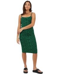 Brave Soul - Damesjurk Met Bloemenprint, Spaghettibandjes En Strakke Pasvorm Groen) - Lyst