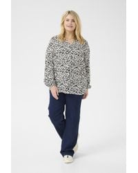 Kaffe - Blouse Met Lange Mouwen Regular Fit Chalk/black Graphic Lines White Black - Lyst