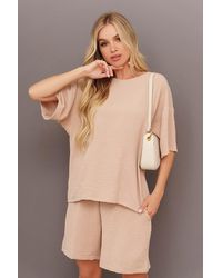 Issa Plus - Dag Dames Geweven Set (blouse En Shorts) In Beige - Lyst