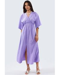 Busem - V-Neck Midi Wrap Dress With Three Quarter Sleeves - Lyst