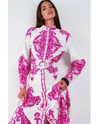 Msn-Collection - Paisley Print Belted Maxi Dress With Shirt Collar - Lyst