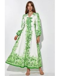 Msn-Collection - Printed V-Neck Maxi Dress With Tie Detail - Lyst