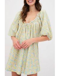 Azura Exchange - Blumen Mini Kleid Mit Puffärmeln Und Kordelzug - Lyst