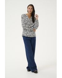 Kaffe - Blouse Met Lange Mouwen Loose Fit Chalk/black Graphic Lines White Black - Lyst