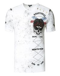 Rusty Neal - T-shirt Met Gewassen Ronde Hals, Knoopsluiting En Prints - Lyst
