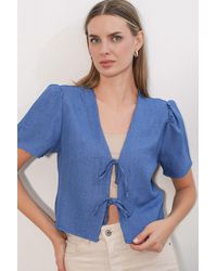 Bigdart - Textured V-Neck Linen Blend Crop Top - Lyst