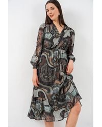 Bigdart - V-Neck Midi Dress With Button Closure - Lyst