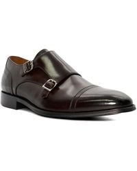 Dune - Dune Saloon Leren Bruine Dubbele Monk Schoenen Voor Mannen - Lyst