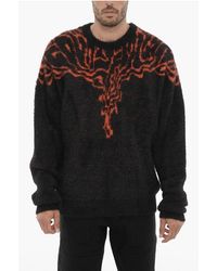 Marcelo Burlon - Nylon Ronde Hals Trui Met Contrasterend Borduurwerk In Zwart En Rood - Lyst