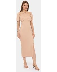 Hiccup - Sweetheart Neck Puff Sleeve Midi Dress With Side Slit - Lyst
