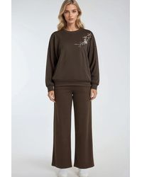 Hiccup - Embroidered Crew Neck Sweatshirt & Straight Leg Pants Two-Piece Set - Lyst
