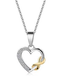 Zeeme - Basic Anhänger Mit Kette 925/- Sterling Silber Zweifarbig Herz Zirkonia - Lyst