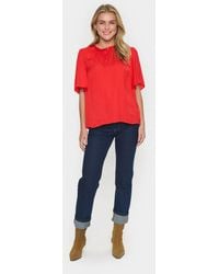 Saint Tropez - Blouse Met Korte Mouwen Loose Fit Flame Scarlet - Lyst