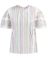 myMo - Bluse Mit Metallic-Streifen Damen Weiss Mehrfarbige Streifen - Lyst