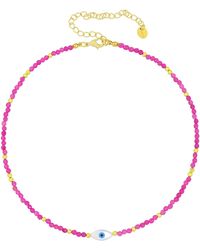 Fashionbox - Kette Messing Vergoldet Mit Kristallperlen Element Auge - Lyst