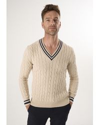 Felix Hardy - Pullover Basic-Pullover Mit V-Ausschnitt Und Zopfmuster - Lyst
