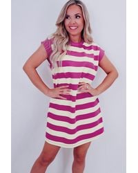 Azura Exchange - Gestreepte Mini-jurk Casual Korte Mouwen - Lyst