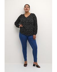 Kaffe - Blouse Met Lange Mouwen Regular Fit Black/purple Flower Print - Lyst
