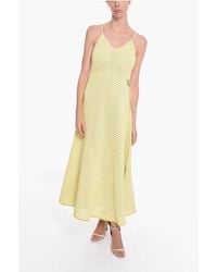 Bottega Veneta - Gestreepte Maxi-jurk Van Katoenmix Met Trekkoord In Groen - Lyst