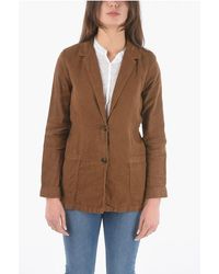 Woolrich - Gestreepte Blazer Van Linnen En Katoen Met Twee Knopen - Lyst