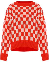 myMo - Pullover Frauen Weiss Rot Kariert - Lyst